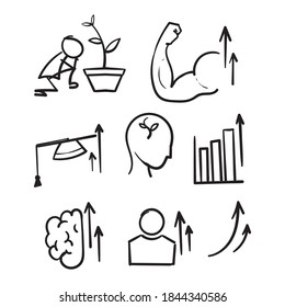 Hand Drawn Simple Set Of Personal Growth Related Vector Line Icons In Doodle Style Vector Isolated