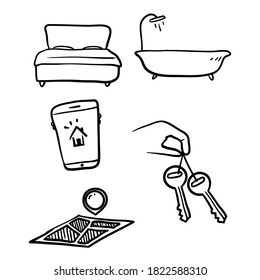 hand drawn Simple Set of Real Estate Related Vector Line Icons. with doodle style vector