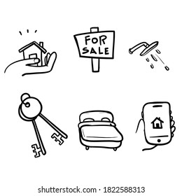 hand drawn Simple Set Real Estate Related Vector Line Icons  and doodle style vector