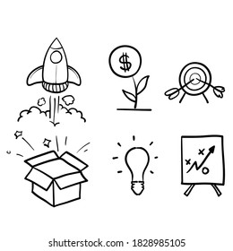 hand drawn Simple Set of Startup Related Vector Line Icons. doodle style vector isolated