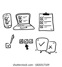 hand drawn Simple Set of Survey Related Vector Line Icons with doodle style vector