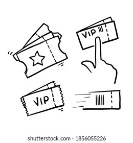 hand drawn Simple Set of Tickets Related Vector Line Icons in doodle style vector isolated