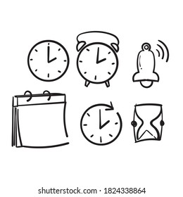 Hand Drawn Simple Set Of Time Related Vector Line Icons. With Doodle Drawing Style Vector