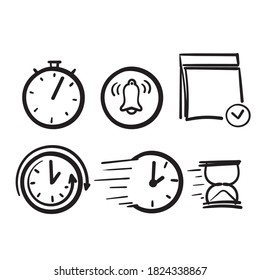 hand drawn Simple Set of Time Related Vector Line Icons. with doodle drawing style vector