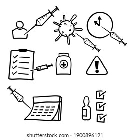 hand drawn Simple Set of Vaccine Related Vector Line Icons in doodle style vector isolated