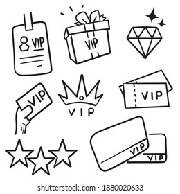 hand drawn Simple Set of VIP Related Vector Line Icons in doodle style vector isolated