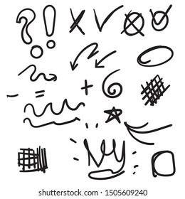 Hand drawn simple shapes. Line art. Abstract circles and arrows. Doodles for work,infographic vector