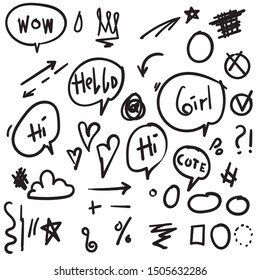 Hand drawn simple signs and arrows. with different geometric shapes. Abstract indicators for infographic element doodle