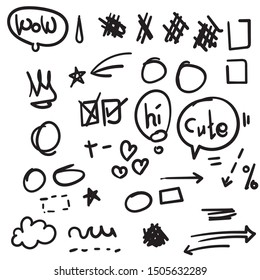 Hand drawn simple signs and arrows. with different geometric shapes. Abstract indicators for infographic element doodle