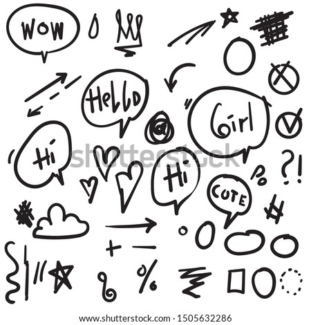 Hand drawn simple signs and arrows. with different geometric shapes. Abstract indicators for infographic element doodle