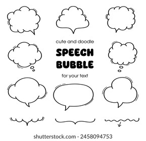 Hand drawn simple speech bubble frame set stylish handwritten speech bubble freehand decoration.