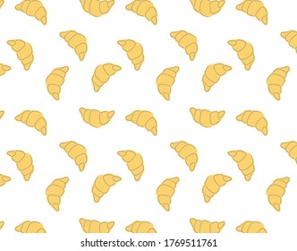 Hand drawn simple style seamless pattern of French croissants. Funny cartoon bakery background.
