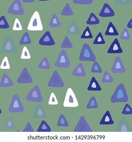 Hand drawn simple style triangle seamless pattern on white background. Hand drawn chaotic shapes backdrop. Pastel colors. Vector illustration
