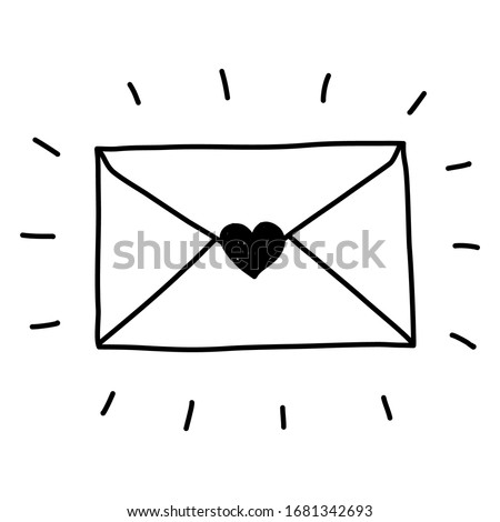 Hand drawn simple style vector illustration drawing of a cute love letter isolated on white background