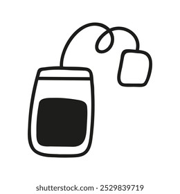 Hand drawn simple tea bag, herbal beverage. Linear doodle clipart