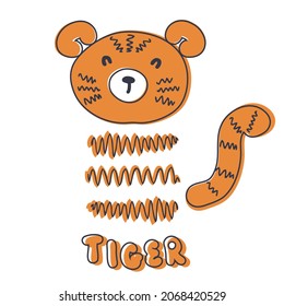 Hand drawn simple tiger doodle. Perfect for T-shirt, poster, textile, print and greeting card. Vector illustration for decor and design.
