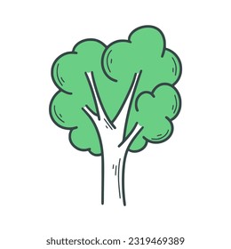 Hand drawn simple tree vector illustration. Cute deciduous single tree with lush crown, isolated on white background. Tree with leaves doodle sketch style