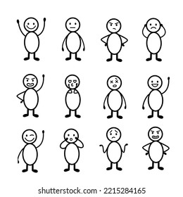 Hand drawn simple unique cute character expression set on white background.