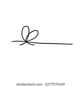 Hand drawn simple vector string ribbon tie thread gift package box rope border isolated on white collection. Scribble doodle minimalist outline style