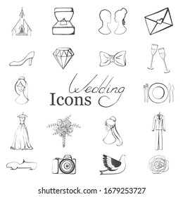 Hand drawn simple vector wedding icons