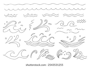 Conjunto de ilustración de líneas onduladas simples y ondas dibujadas a mano