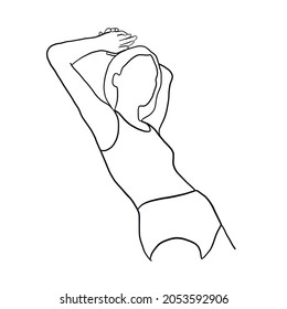 Hand drawn simplicity line drawing of woman. Beauty body. Abstract linear female silhouette. Minimalism style. Black and white logo design. Contour drawing. 