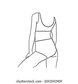 Hand drawn simplicity line drawing of woman. Beauty body. Abstract linear female silhouette. Minimalism style. Black and white logo design. Contour drawing. 