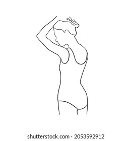 Dibujo manual de línea de simplicidad de la mujer. Cuerpo de belleza. Resumen de silueta femenina lineal. Estilo minimalista. Diseño de logotipo en blanco y negro. Dibujo de contorno. 