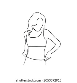 Hand drawn simplicity line drawing of woman. Beauty body. Abstract linear female silhouette. Minimalism style. Black and white logo design. Contour drawing. 