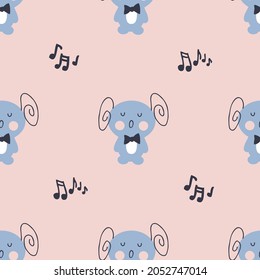 Hand drawn singing big-eared monsters seamless pattern. Perfect for T-shirt, textile and prints. Cartoon style vector illustration for decor and design.


