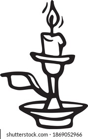 Handgezeichnete Einzelkerze mit Kronleuchter. Doodle, Vektorgrafik. Design-Element für Grußkarten, Aufkleber. Einzeln auf weißem Hintergrund.