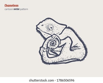 Hand Drawn single color chameleon in cartoon style with simple background. Vector illustration.