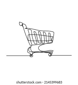 hand drawn single continuous line shopping trolley illustration vector design