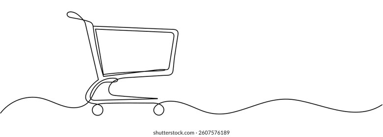 hand drawn single continuous line shopping trolley illustration vector design. Editable stroke