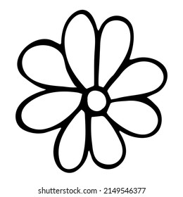 Hand drawn single cute doodle flower. Vector illustration isolated on white background for logo and T-shirt print. Ecology green concept.