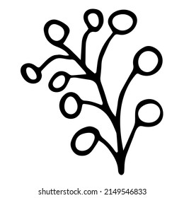 Hand drawn single cute doodle abstract sprig. Vector illustration isolated on white background for logo and T-shirt print. Ecology green concept.