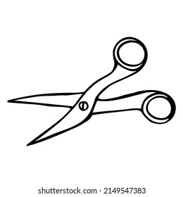 Icono de tijeras de doodle dibujadas a mano. Concepto de temporada de jardín.La ilustración vectorial aislada en el fondo blanco se puede usar como icono, logotipo e impresión de camisetas.