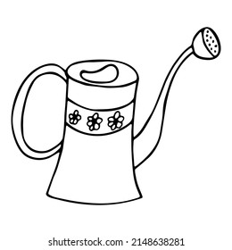 Una lata de agua de doodle dibujada a mano. Concepto de temporada de jardín.La ilustración vectorial aislada en el fondo blanco se puede usar como icono, logotipo e impresión de camisetas.