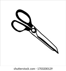 Hand drawn single element scissors isolated on transparent background. Vector illustration in doodle outlines style. EPS 10.