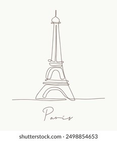 Hand drawn single line art eiffel tower. Vector illustration on white background