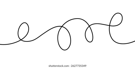 Hand drawn single line. curve doodle line. spiral line. black wire cable of usb and adapter. wave curly line