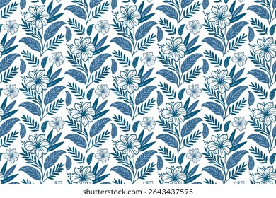hand drawn single line floral repeat pattern with rose and leaf motifs perfect for modern bedsheet covers textile design and fabric print

