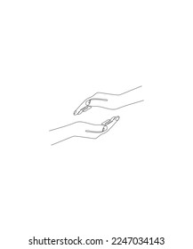 hand drawn single line.
illustration of two hands above and below.
Icon symbol in simple terms.
doodle vector.