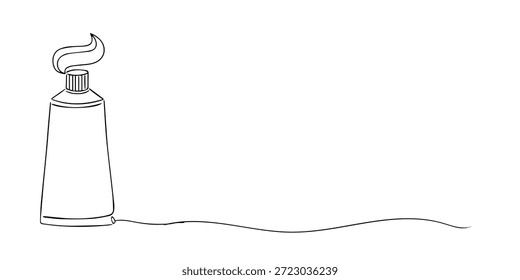 Hand drawn single line illustration of a toothpaste tube. Line art style with clean and minimalist outline, representing oral hygiene, dental care, and daily health routine.
