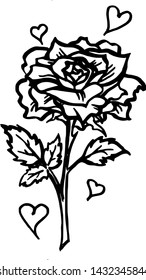 Hand drawn single rose doodle with hearts