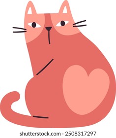 Hand Drawn Sitting Cat With Heart Vector Illustration