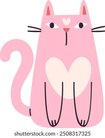 Hand Drawn Sitting Cat With Heart Vector Illustration