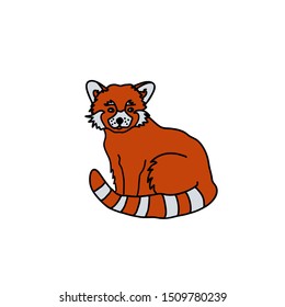 Hand drawn sitting red panda. Chinese animal vector art, simple design.