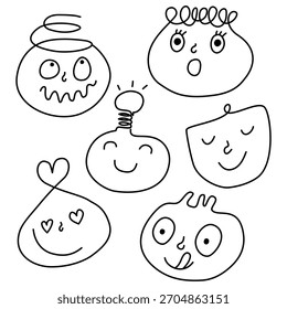 Dibujado a mano seis doodle emoción se enfrenta a la colección de Vector.