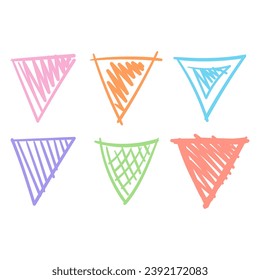 hand drawn six steps triangle shapes. scribble triangle symbols